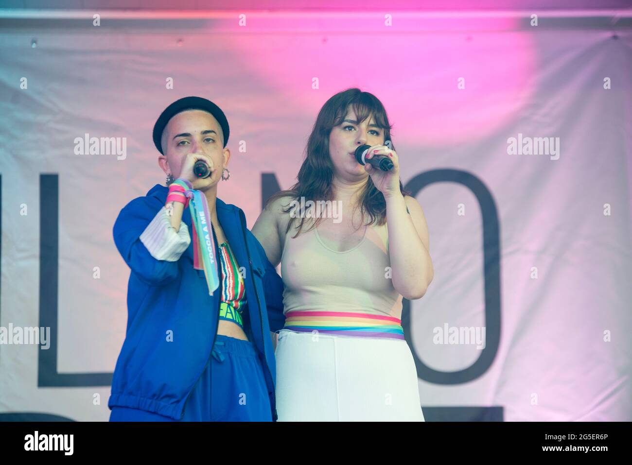 Milano, Italy. 26th June, 2021. Federica Carta and Mydrama on the stage of  Milano Pride 2021. (Photo by Pamela Rovaris/Pacific Press) Credit: Pacific  Press Media Production Corp./Alamy Live News Stock Photo -