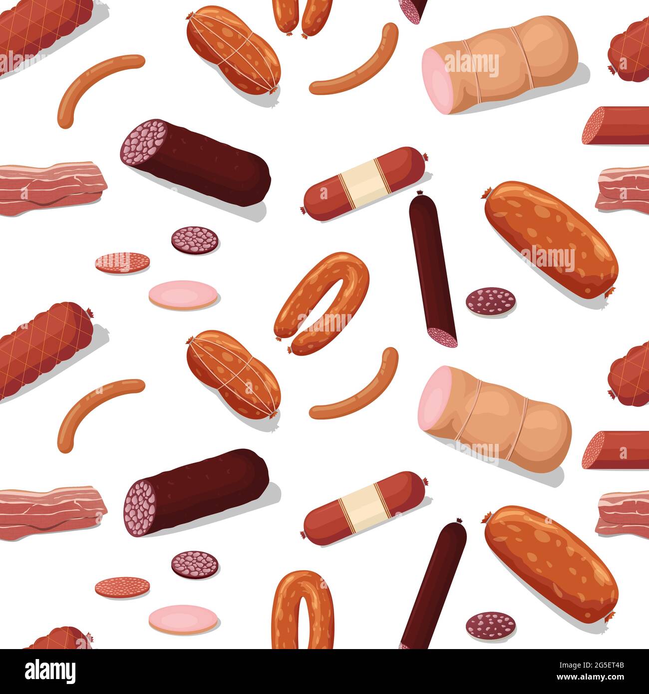 Vector flat meat and sausages icons pattern or background illustration ...