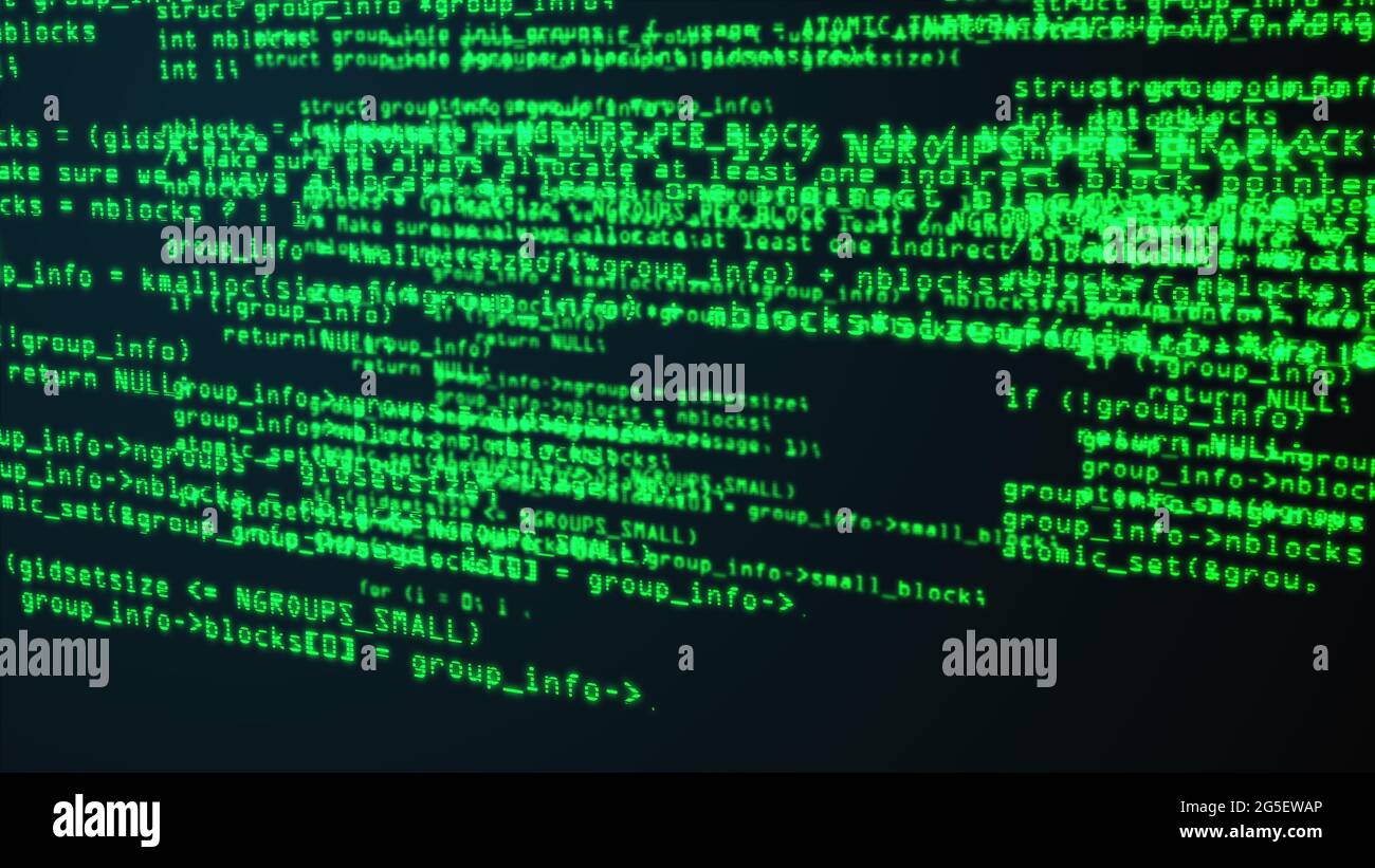Programming code through the computer screen terminal, computer generated Stock Photo