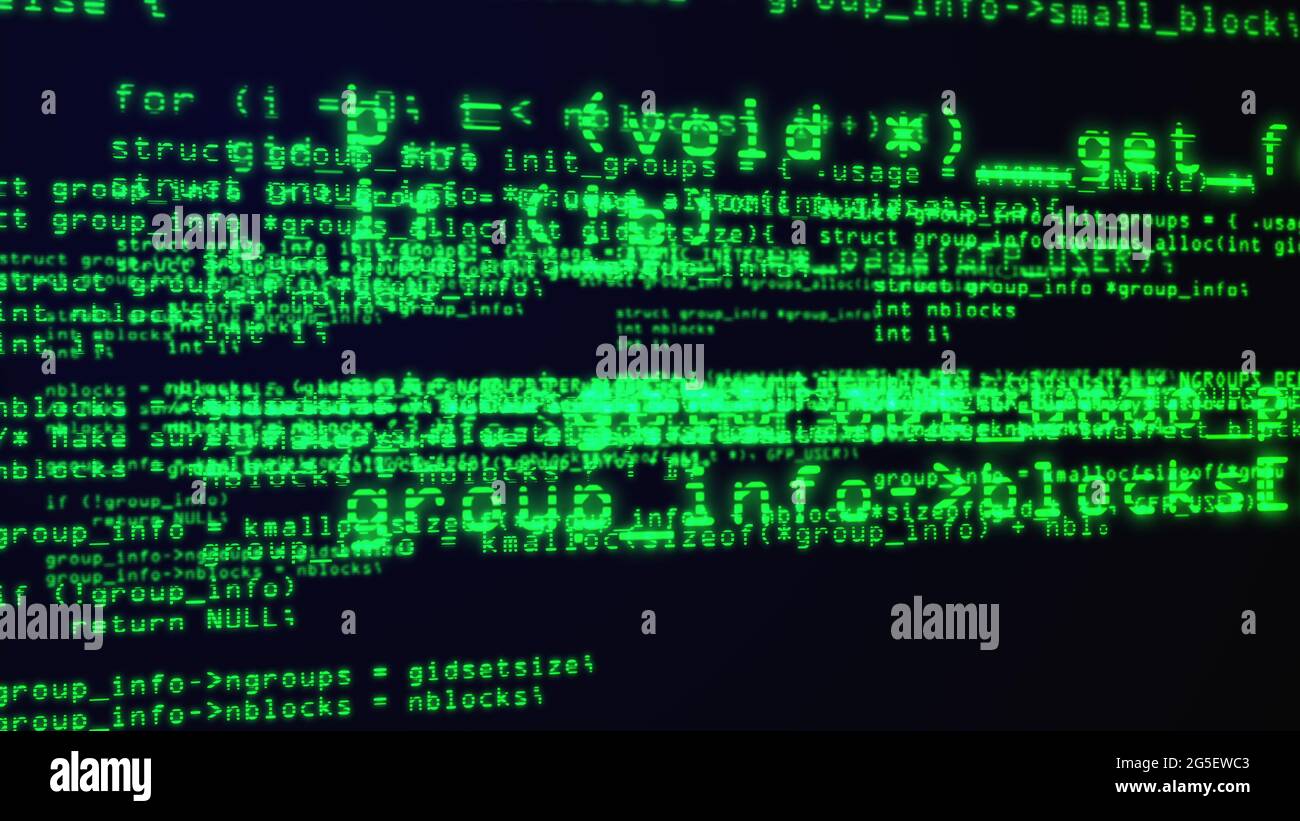Programming code through the computer screen terminal, computer generated Stock Photo
