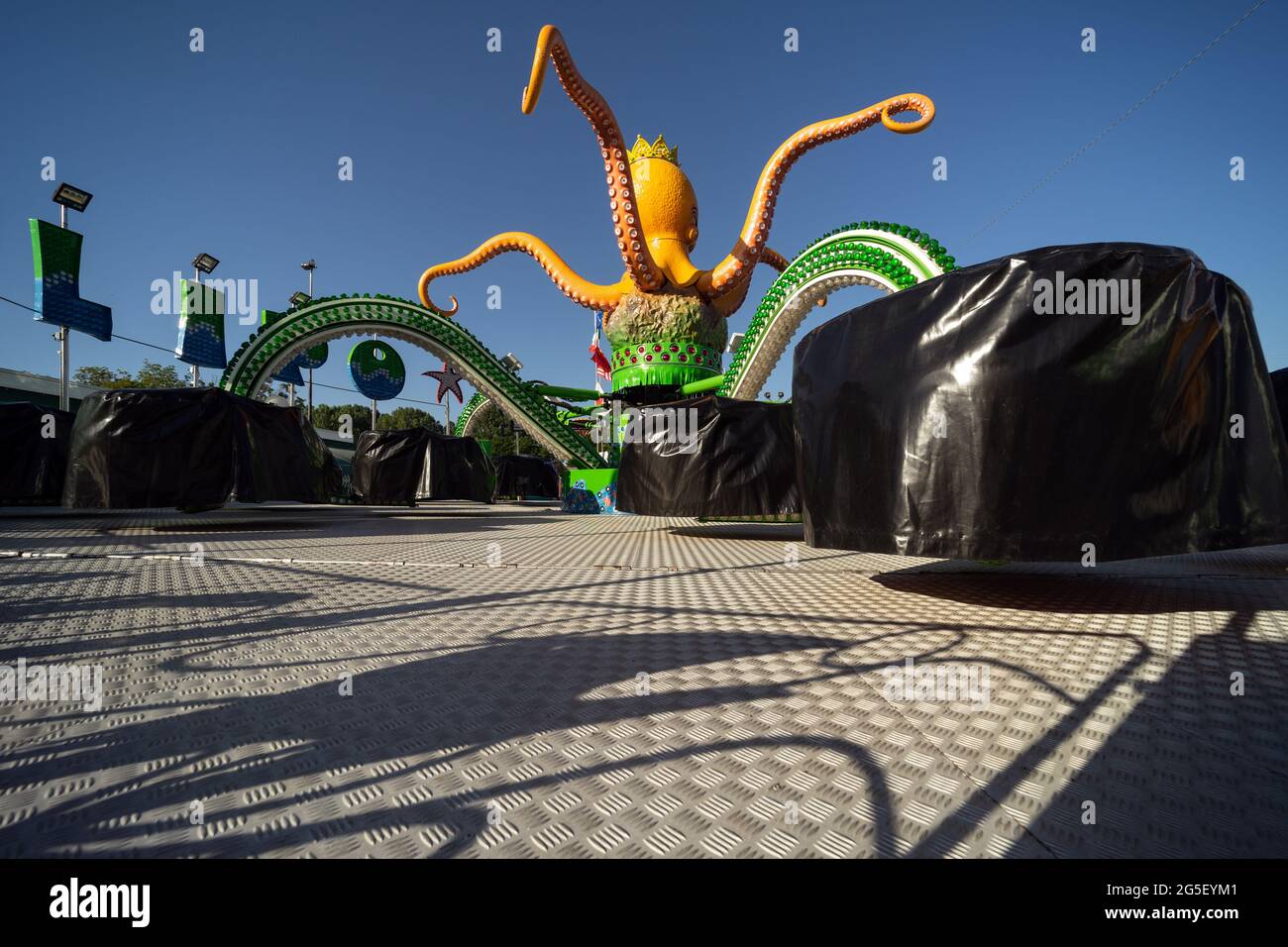 Idle octopus amusement ride attraction in an amusement park in northern Italy Stock Photo