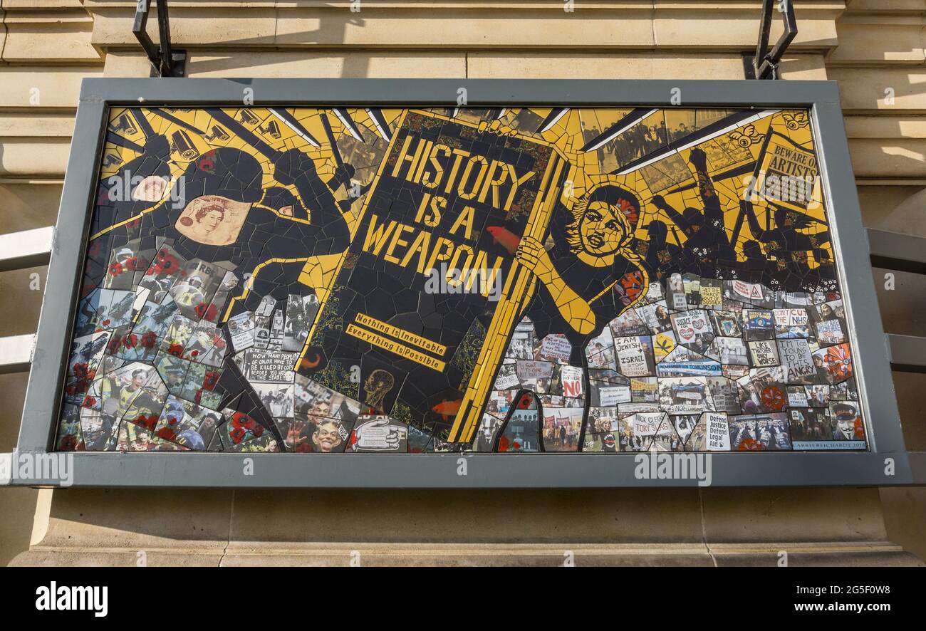 History is a Weapon mosaic by Carrie Reichardt for the Disobedient Objects exhibition, outside the Victoria & Albert Museum, London in 2014 Stock Photo