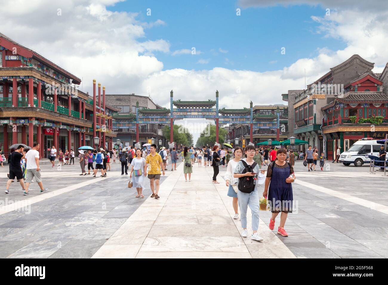 Beijing, China - August 07 2018: Zhengyang bridge at the entrance of Qianmen Avenue, a traditional commercial street outside Qianmen Gate. Stock Photo