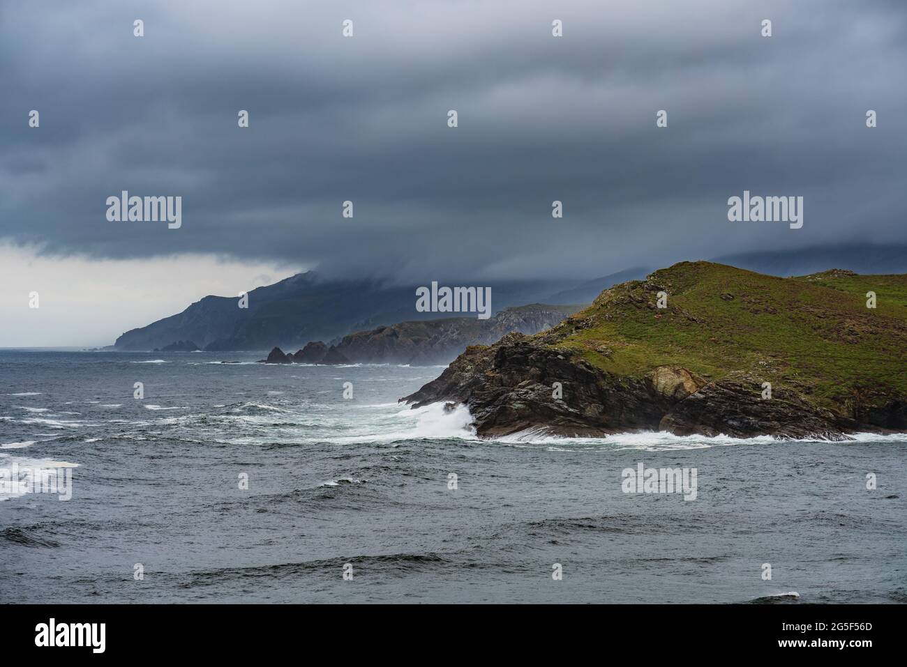 Dramatic seascape. Remote location in the Spanish. Atlantic Ocean Coast. Costa Artabra, Spain. Stock Photo