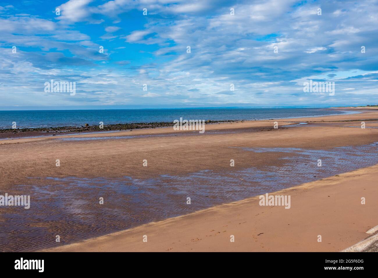 The sandy beach coastline at the town of Arbroath, Angus, Scotland Stock Photo