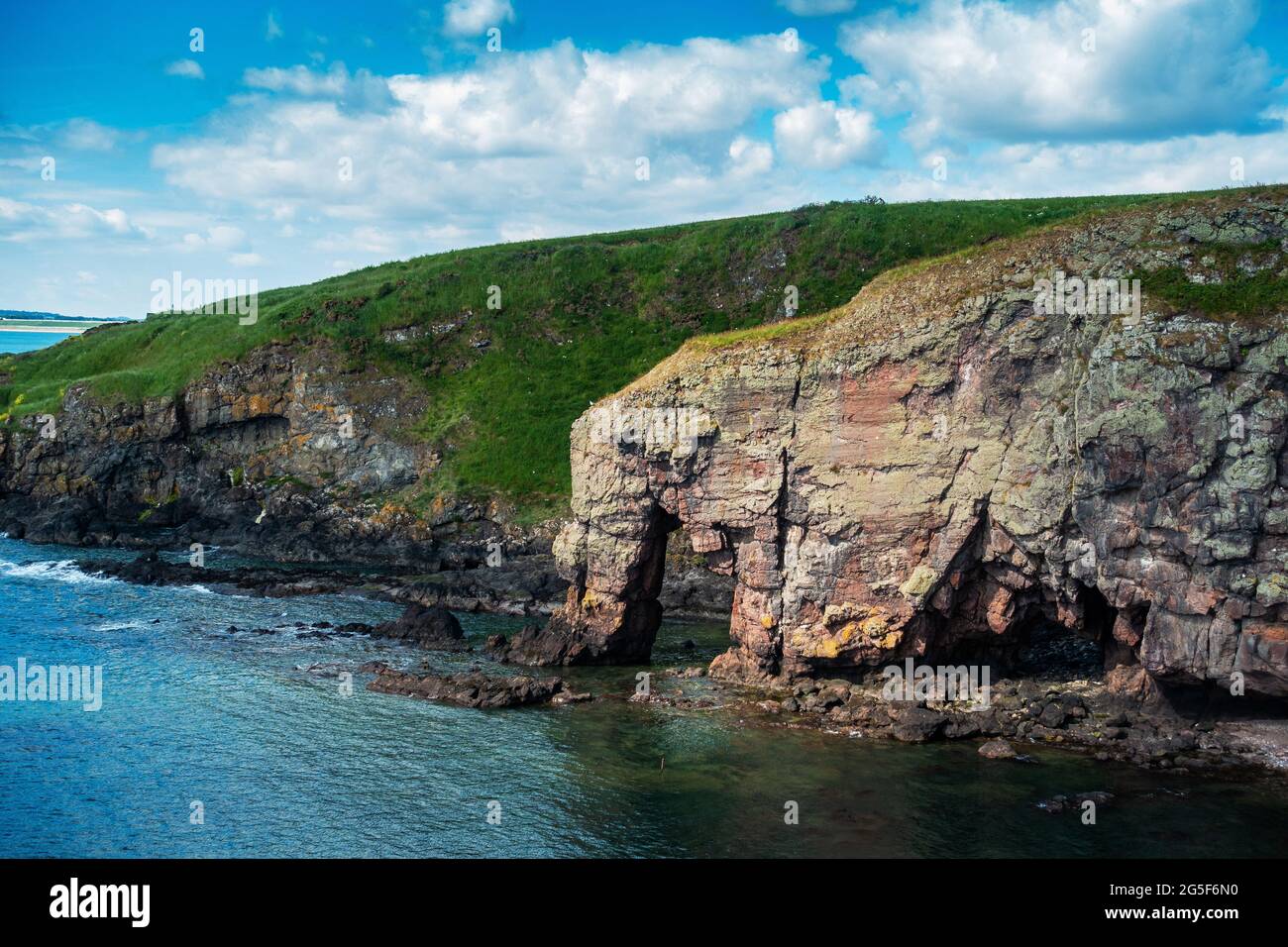 The unusual cliff formation known as Elephant Rock near Montrose, Scotland Stock Photo