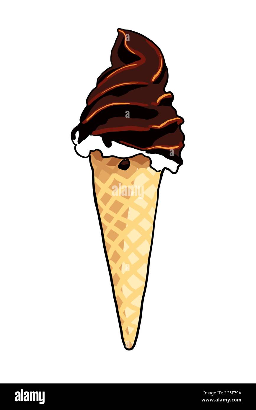 Danish soft Ice cream in a waffle cone drawing of Ice cream vanilla