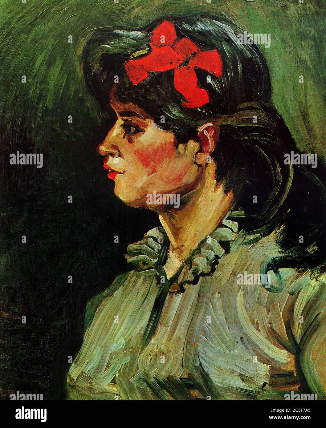 Vincent Van Gogh -  Portrait Woman with Red Ribbon 1885 Stock Photo