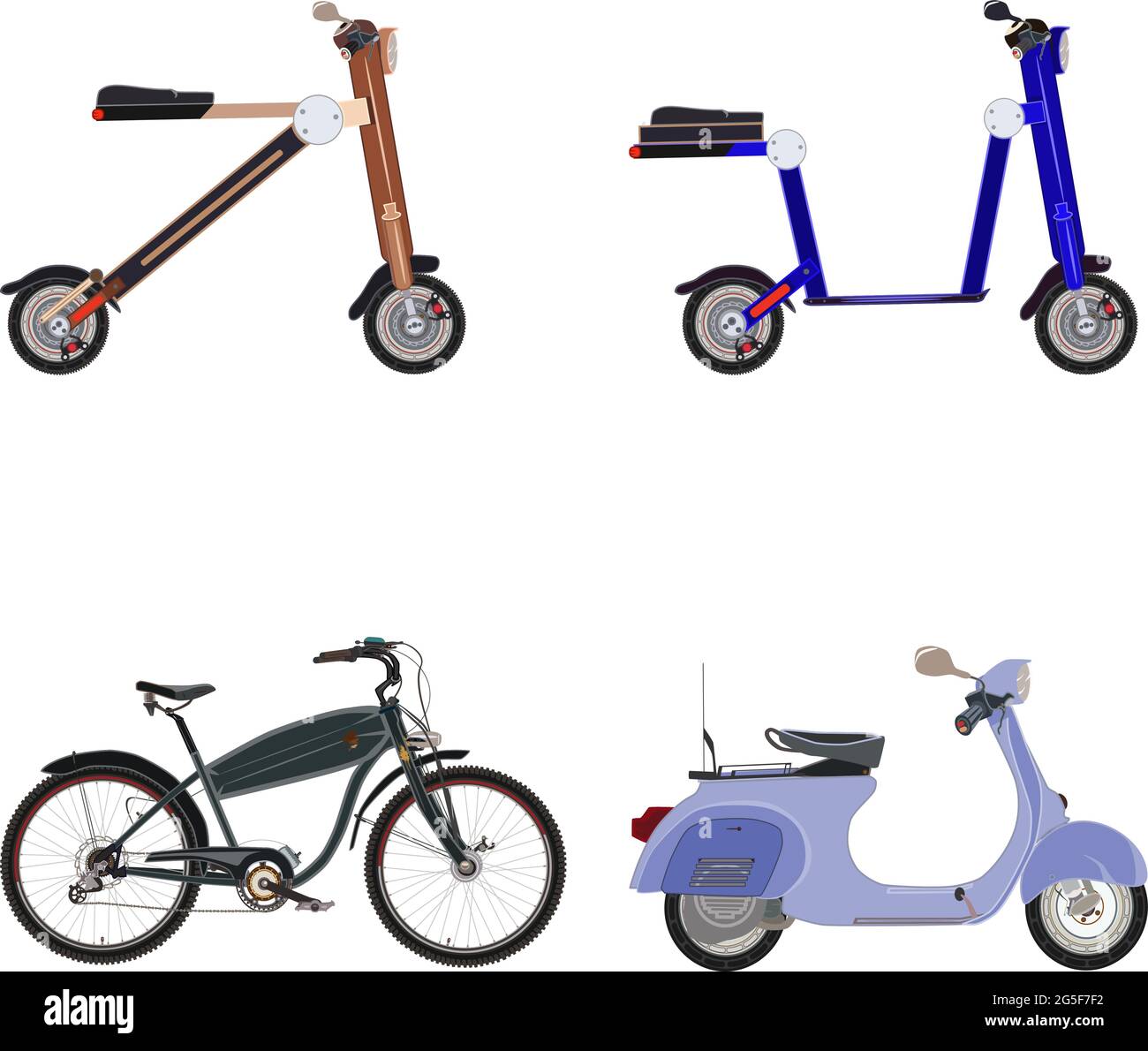 Electric scooter e-bike flat icon set Stock Vector