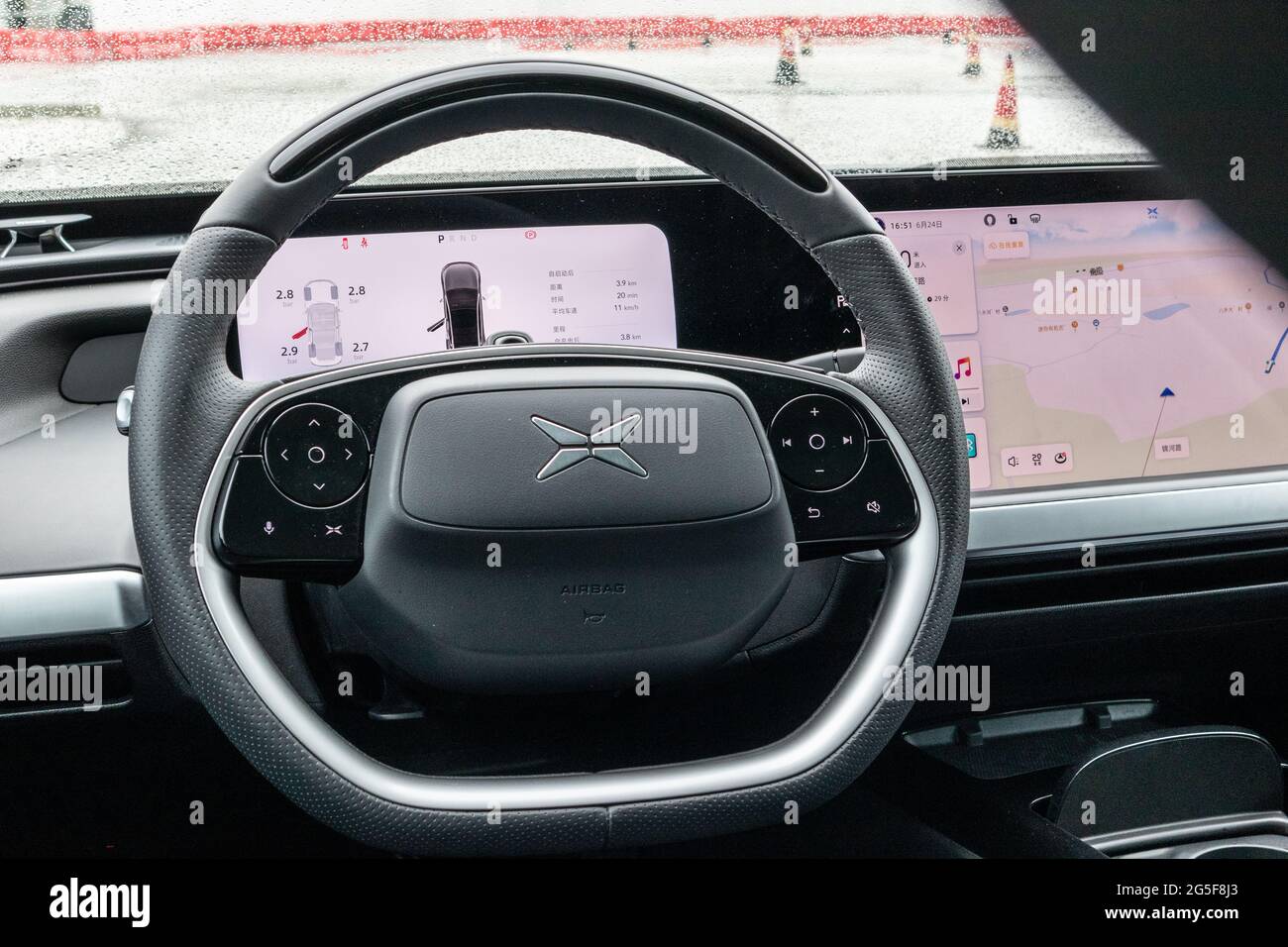 Hong Kong, China June 24, 2021 XPeng P7 EV Wheel June 24 2021 in Hong