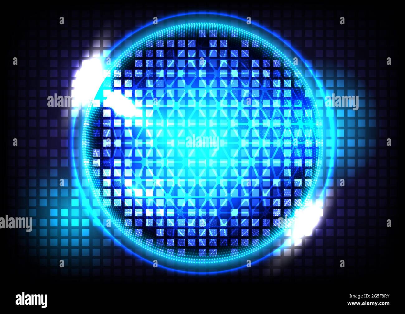 Abstract sphere and geometric background. Blue light on round ...