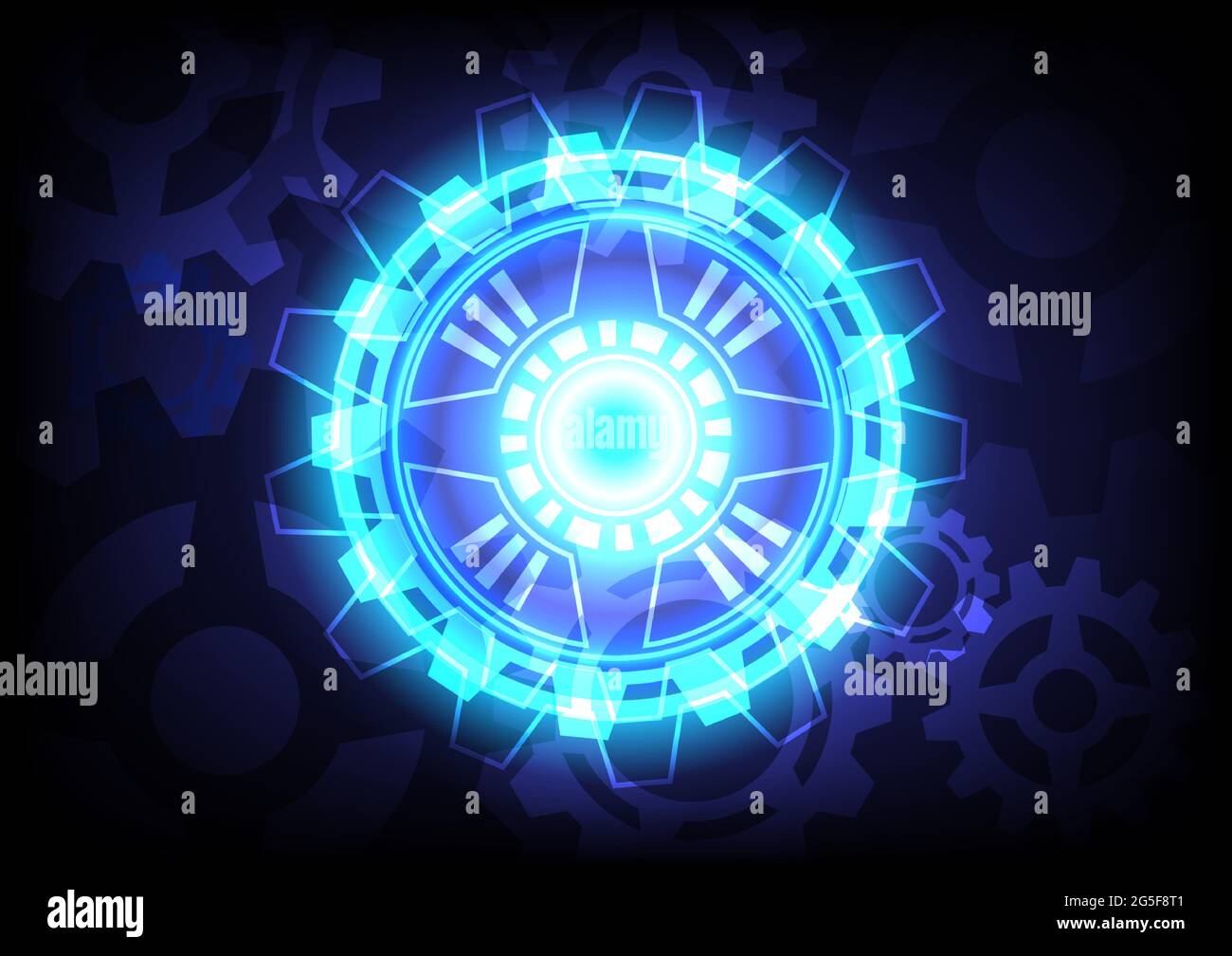 Blue light neon. Abstract gear digital hi-tech background. Futuristic ...