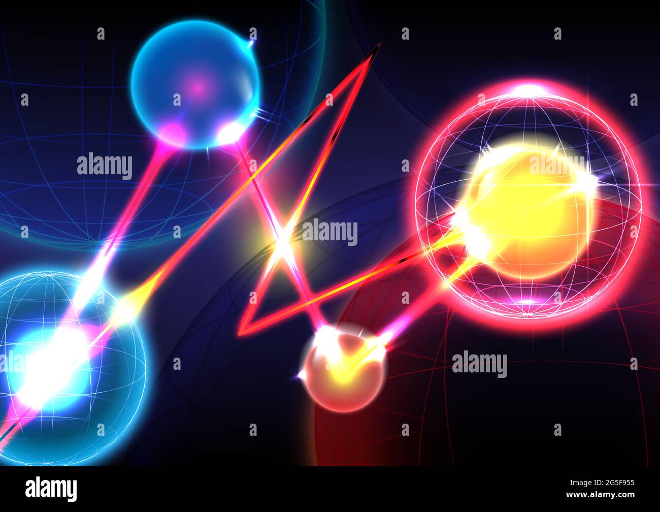 Sphere, neon light and laser on background. Futuristic interface. Virtual reality technology screen. Vector illustrator Stock Vector