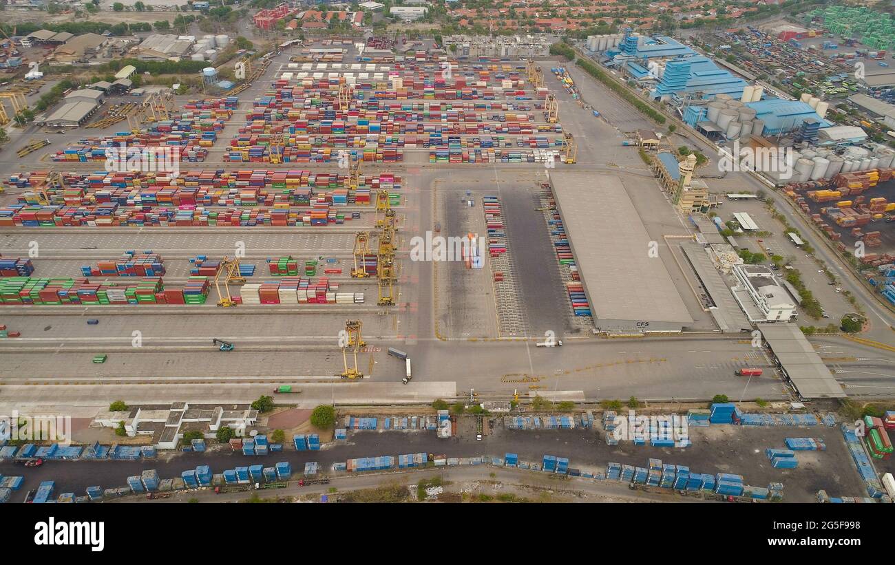 aerial view container terminal port surabaya. cargo industrial port ...