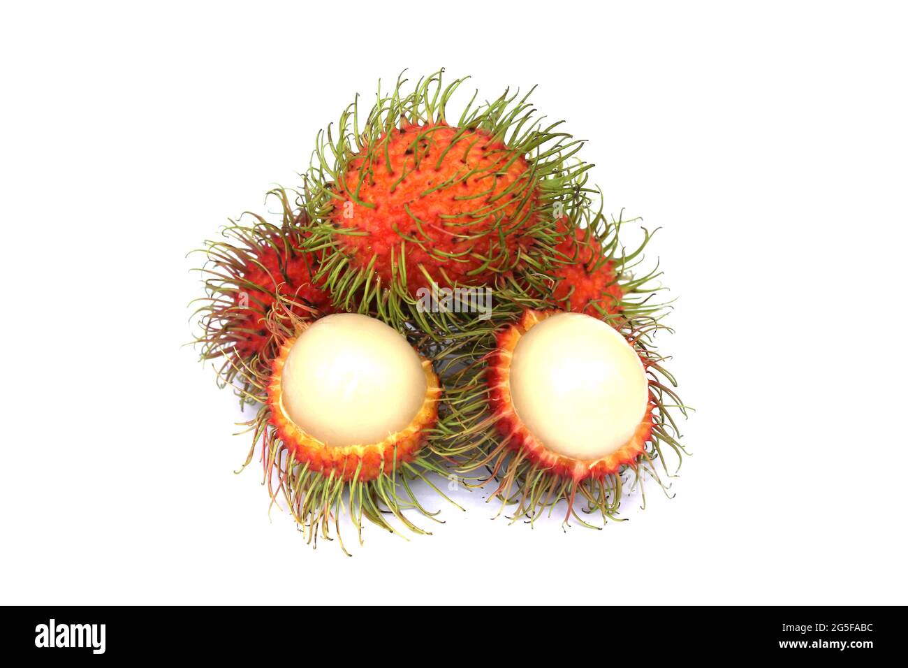Rambutan, a popular fruit in Thailand, has a sweet taste, isolated on a white background. Stock Photo