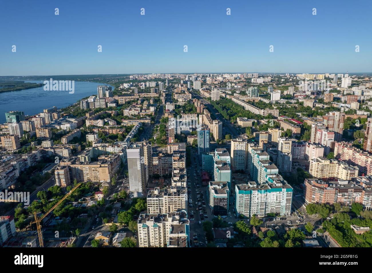 Aerial city view, cityscape drone view of central city streets Stock Photo