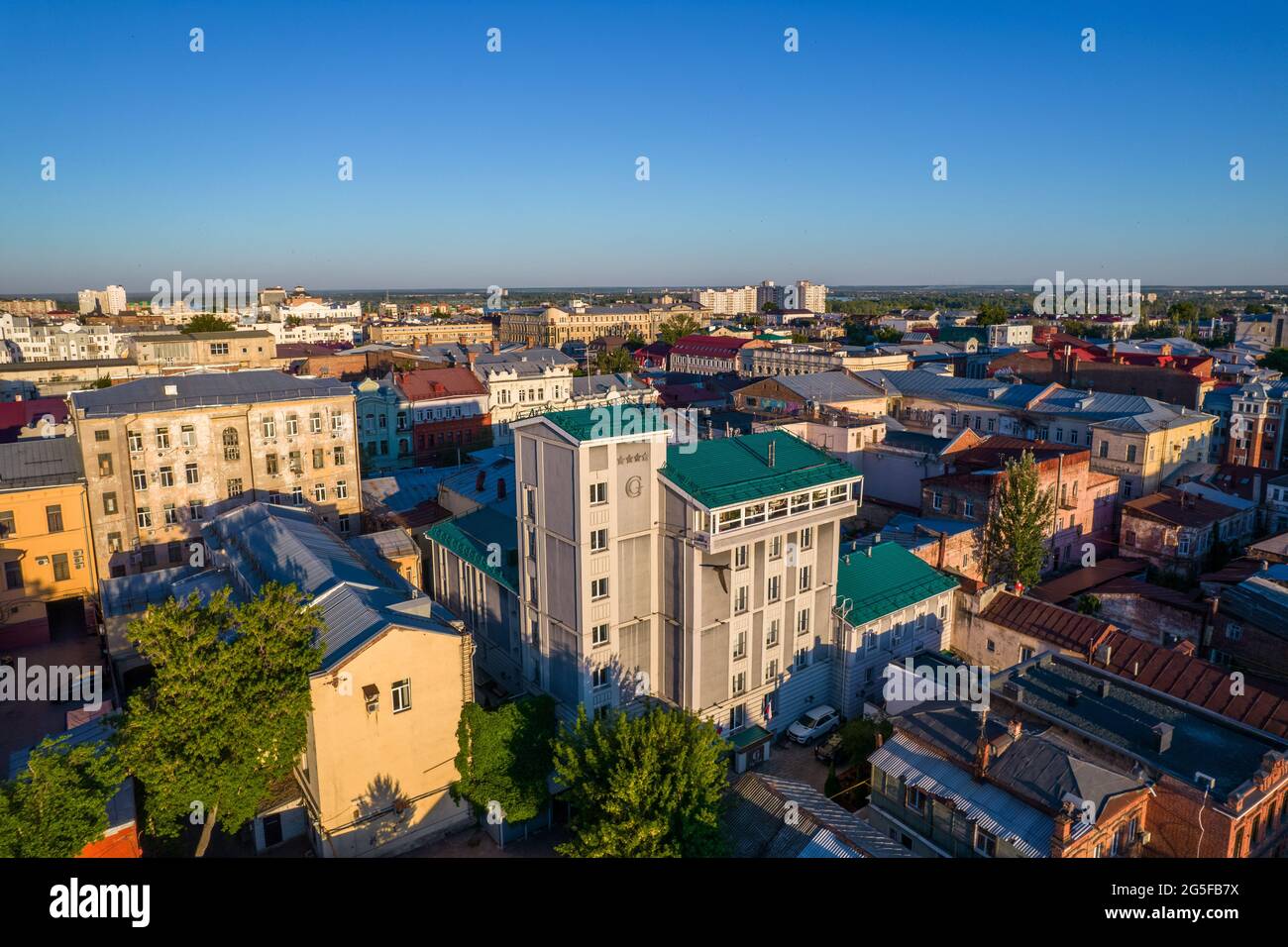 Aerial city view, cityscape drone view of central city streets Stock Photo