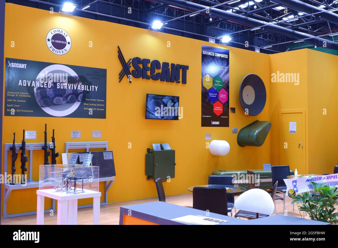 Companies posters and machine components at exhibition for Industry Fair in Turkey Stock Photo
