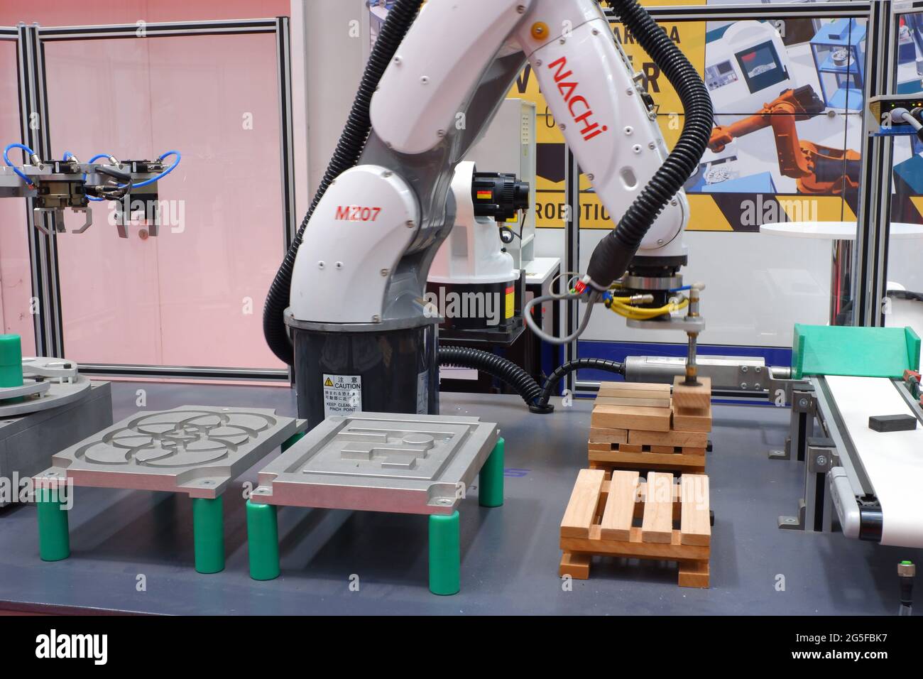Multipurpose Robotic Hand on Exhibition at an Industrial Fair Stock Photo