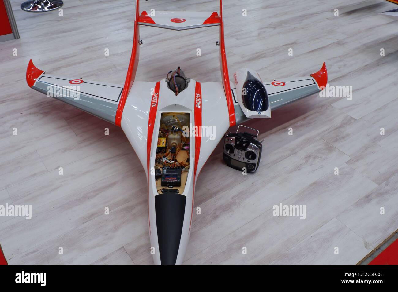 Model of a Designed Turkish Plane indoor on the floor at an exhibition Stock Photo