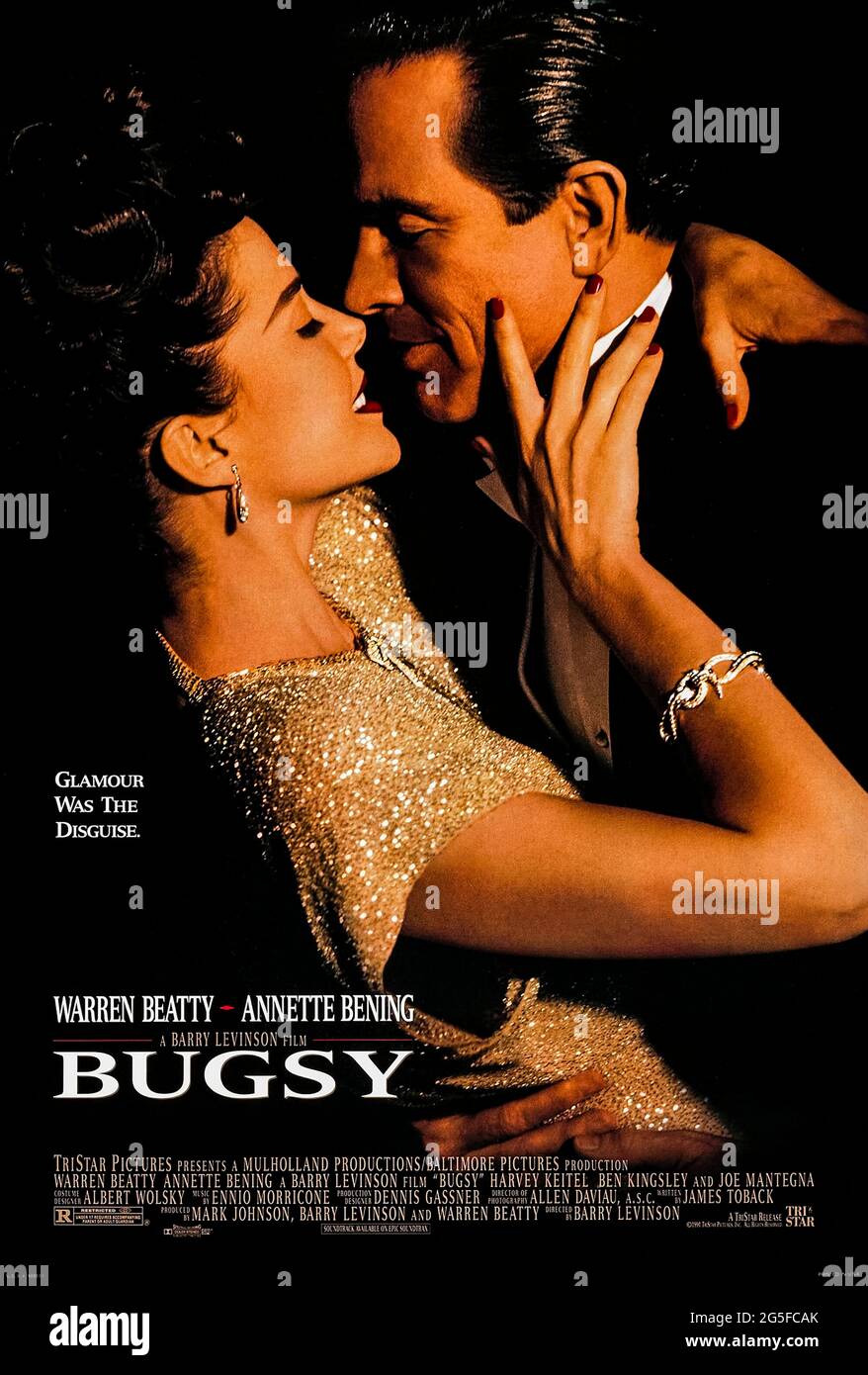 Bugsy (1991) directed by Barry Levinson and starring Warren Beatty, Annette Bening and Harvey Keitel. The story of how New York gangster Benjamin 'Bugsy' Siegel started Las Vegas. Stock Photo