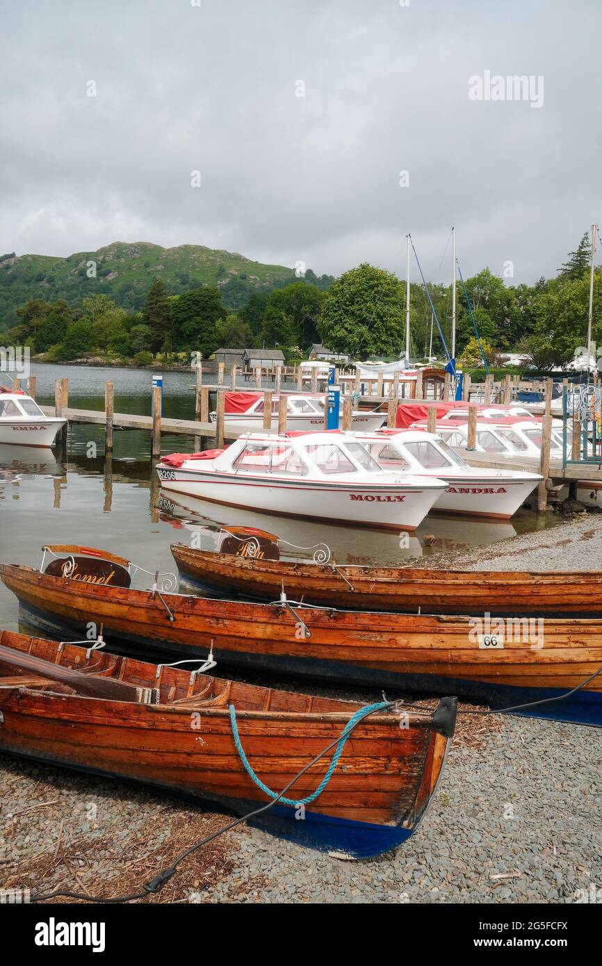 Rowing boats and motor boats for hire on the shote of Lake Windermere