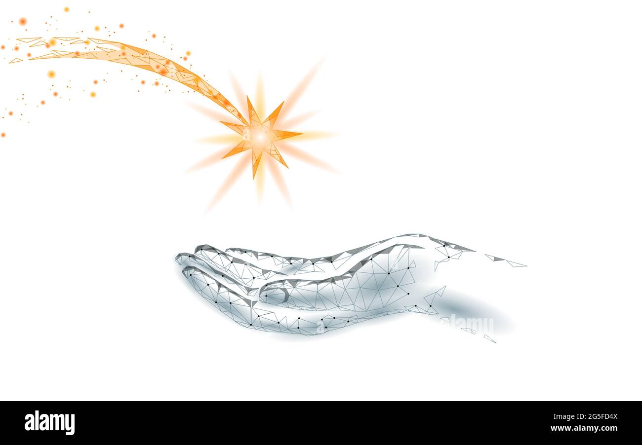 3d Make A Wish Star On Hand Emotional Holiday Tradition Wishlist Hope For Happiness Concept Low Poly Magical Comet Falling Meteorite Vector Stock Vector Image Art Alamy