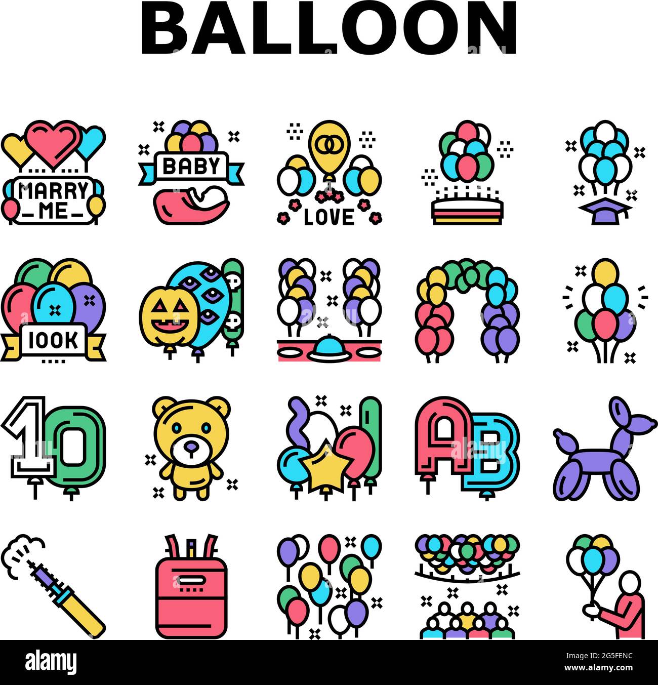 Balloon Decoration Collection Icons Set Vector Stock Vector Image & Art ...