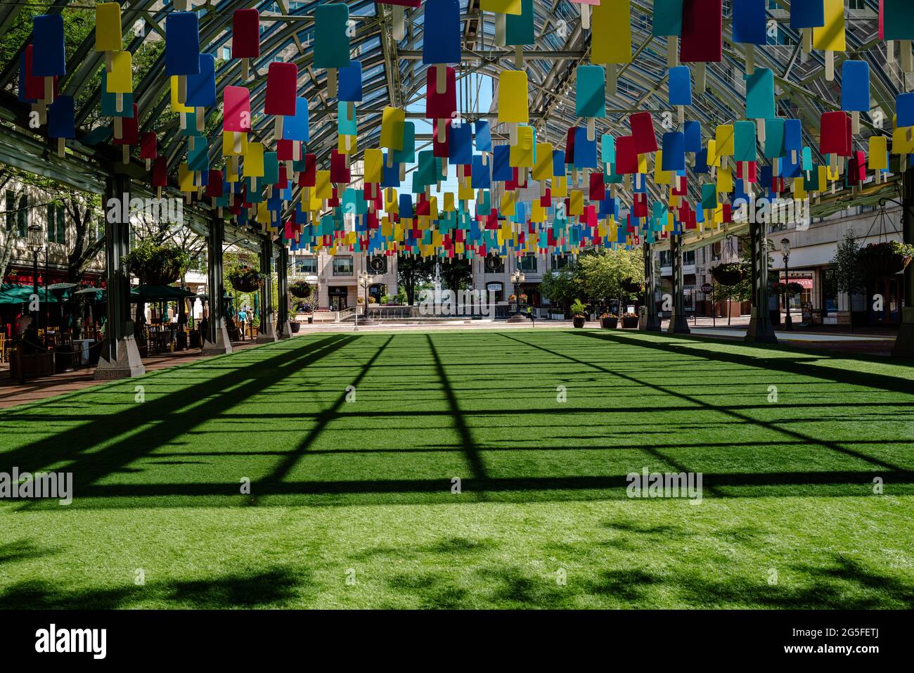 Reston, VA, USA -- June 25, 2021. A wide angle photo of the Pavillion ...