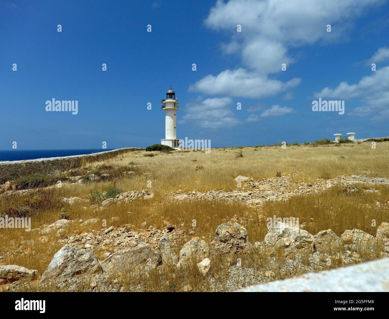 Faro de Cap de Barbaría, Formentera, Balearic Islands Stock Photo