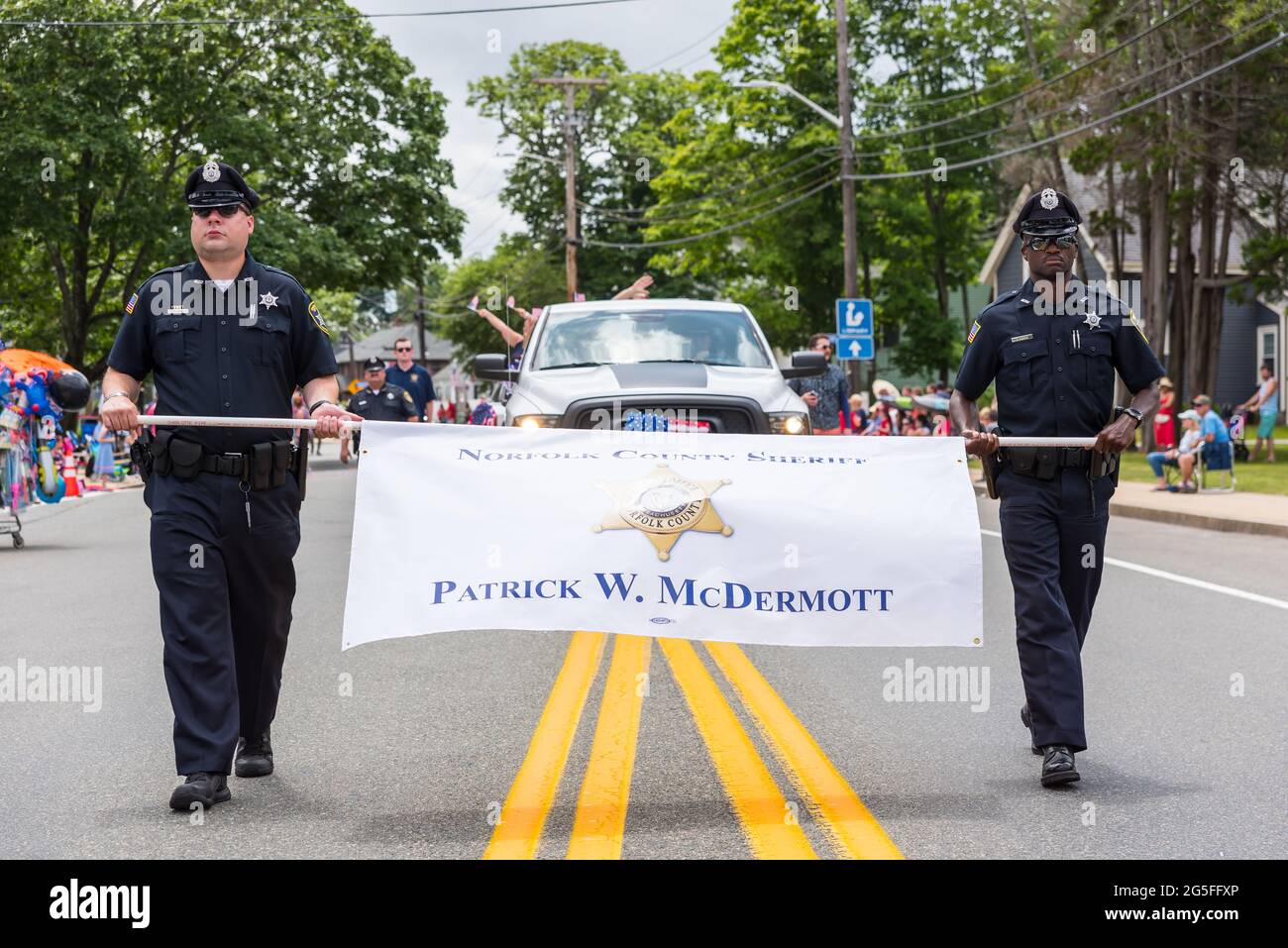 Norfolk County Sheriff, Patrick McDermott, at the 2021 Braintree 4th of July Parade Stock Photo