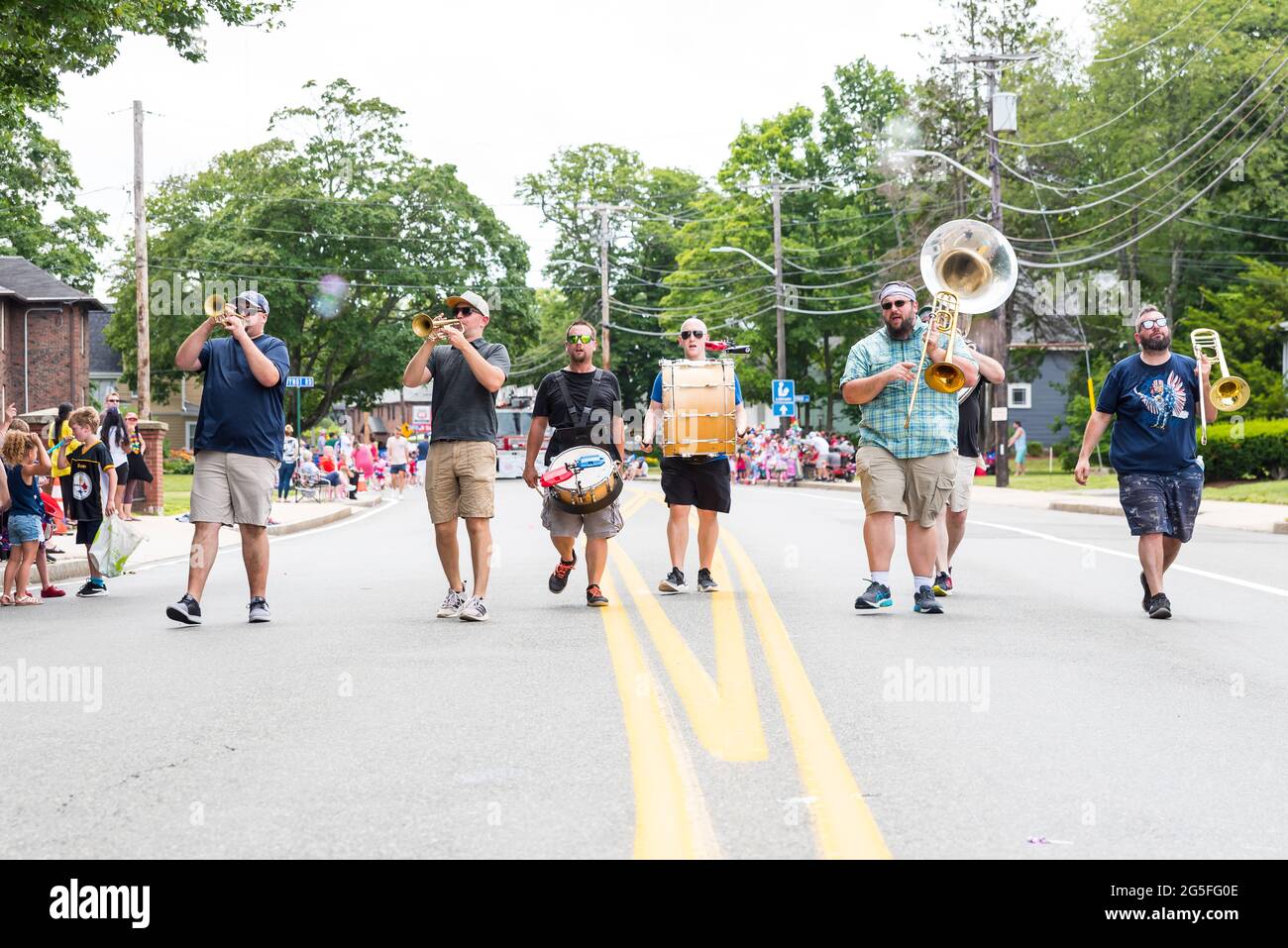 Kickin' Brass Band performing at the 2021 Braintree 4th of July Parade