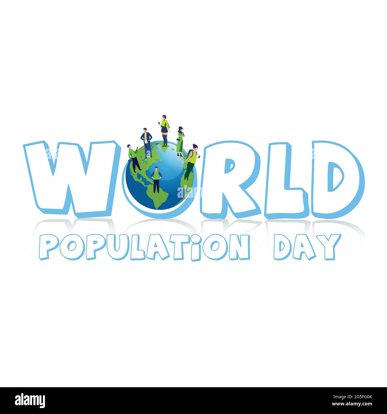 Typographical illustration of world population day. Earth is situated on earth. Many peoples are standing on earth. Stock Vector