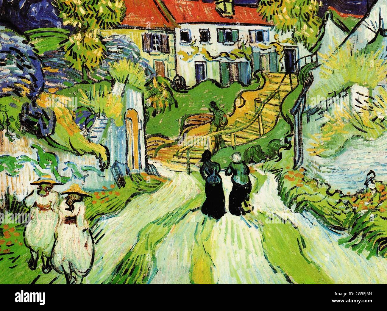 Vincent Van Gogh -  Village Street Steps Auvers with Figures 1890 Stock Photo