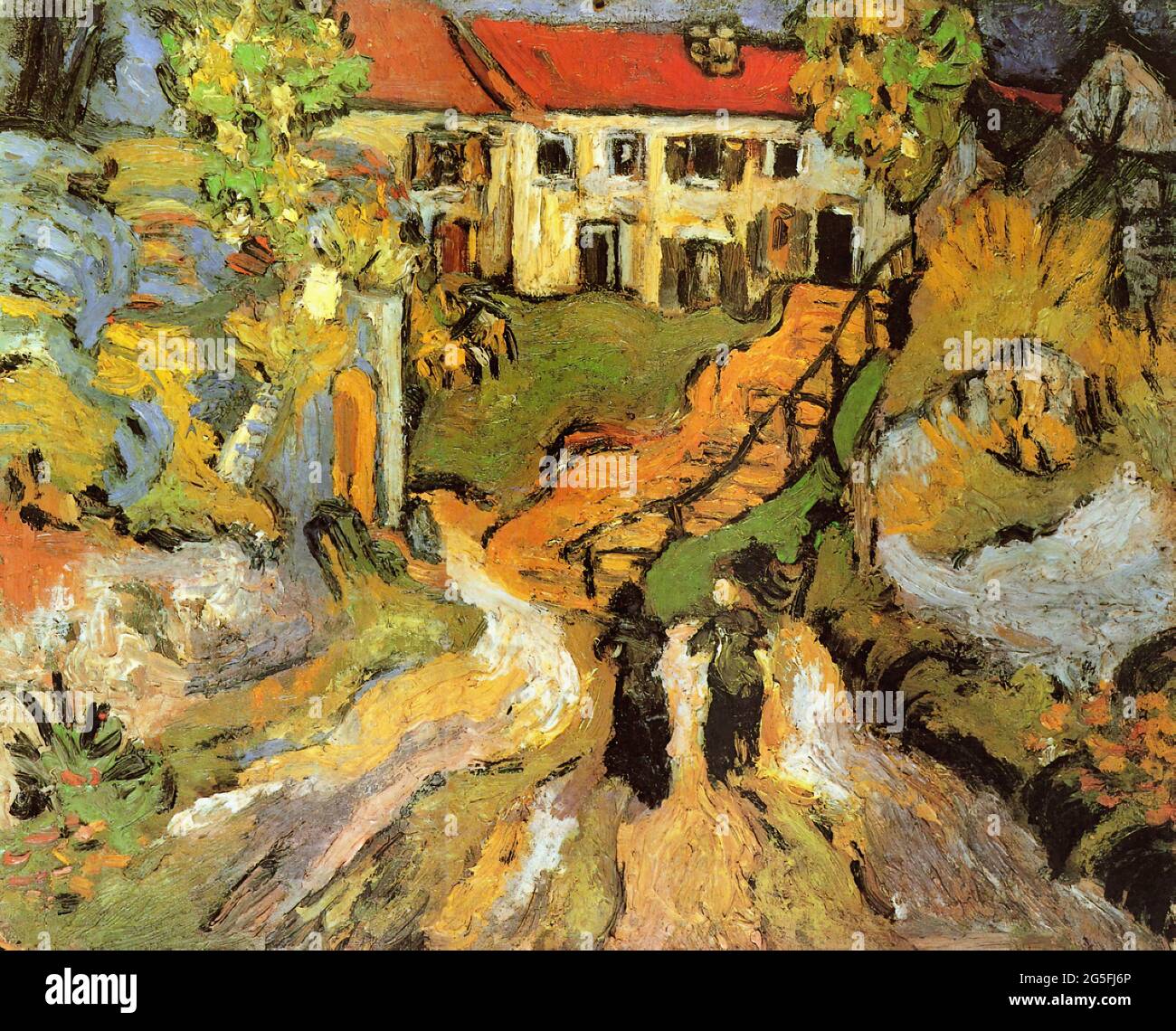 Vincent Van Gogh -  Village Street Steps Auvers with Two Figures 1890 Stock Photo