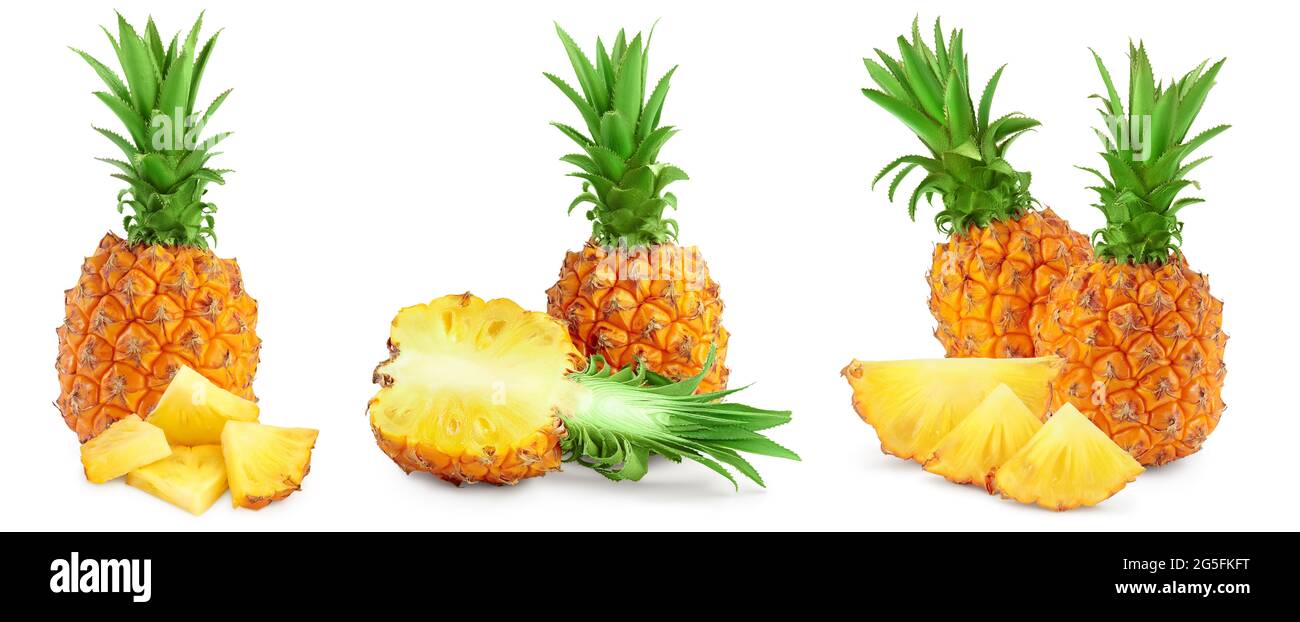 pineapple half and slices isolated on white background with full depth ...