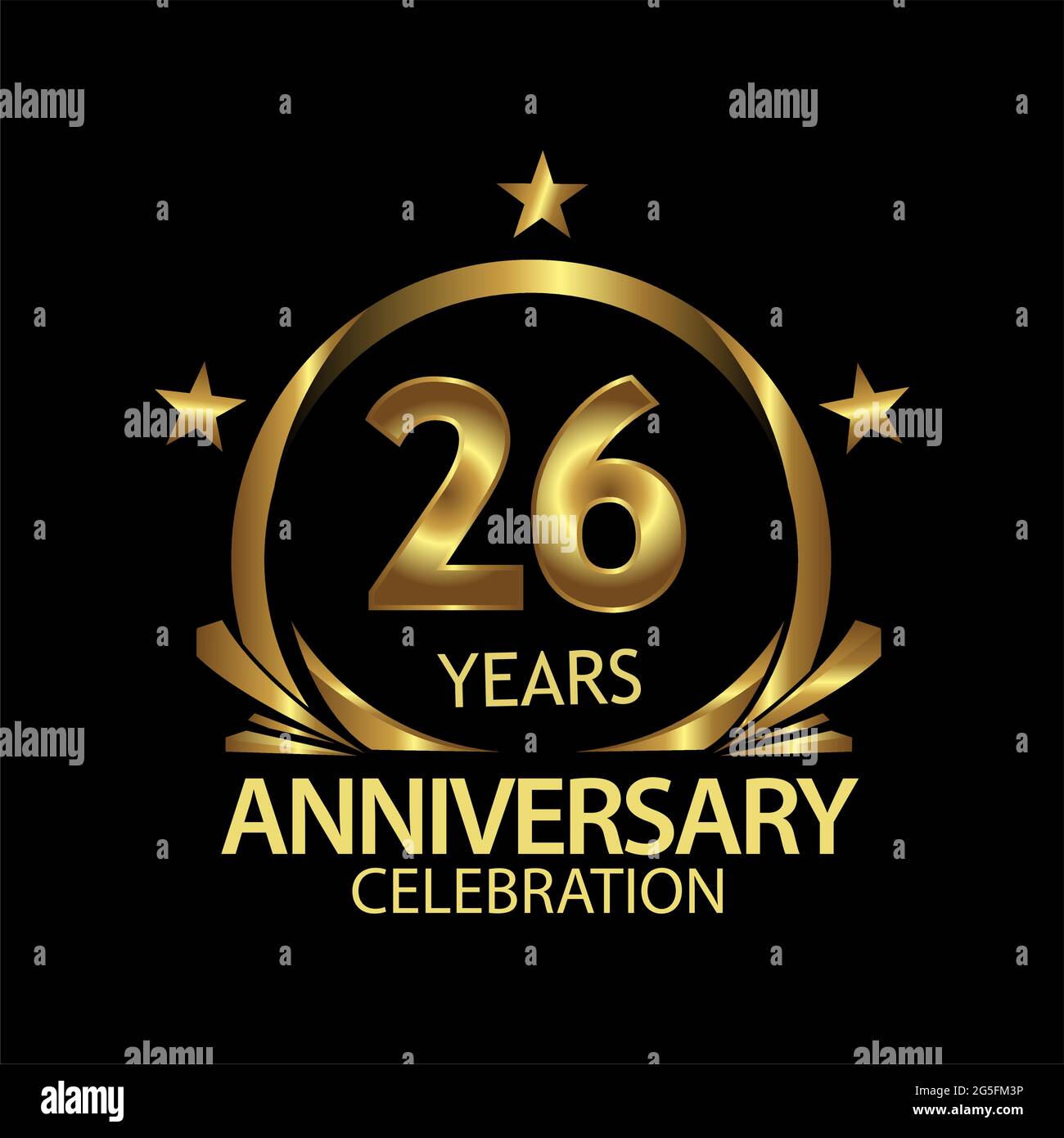 twenty six years anniversary golden. anniversary template design for web, game ,Creative poster, booklet, leaflet, flyer, magazine, invitation card Stock Vector