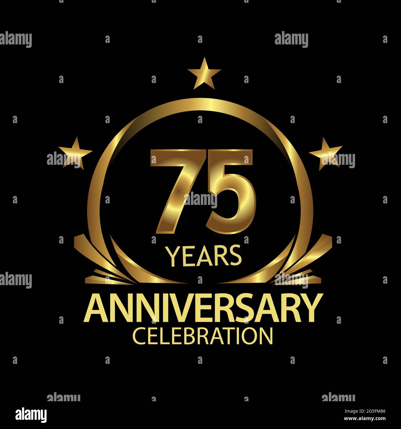 seventy five years anniversary golden. anniversary template design for web, game ,Creative poster, booklet, leaflet, flyer, magazine, invitation card Stock Vector