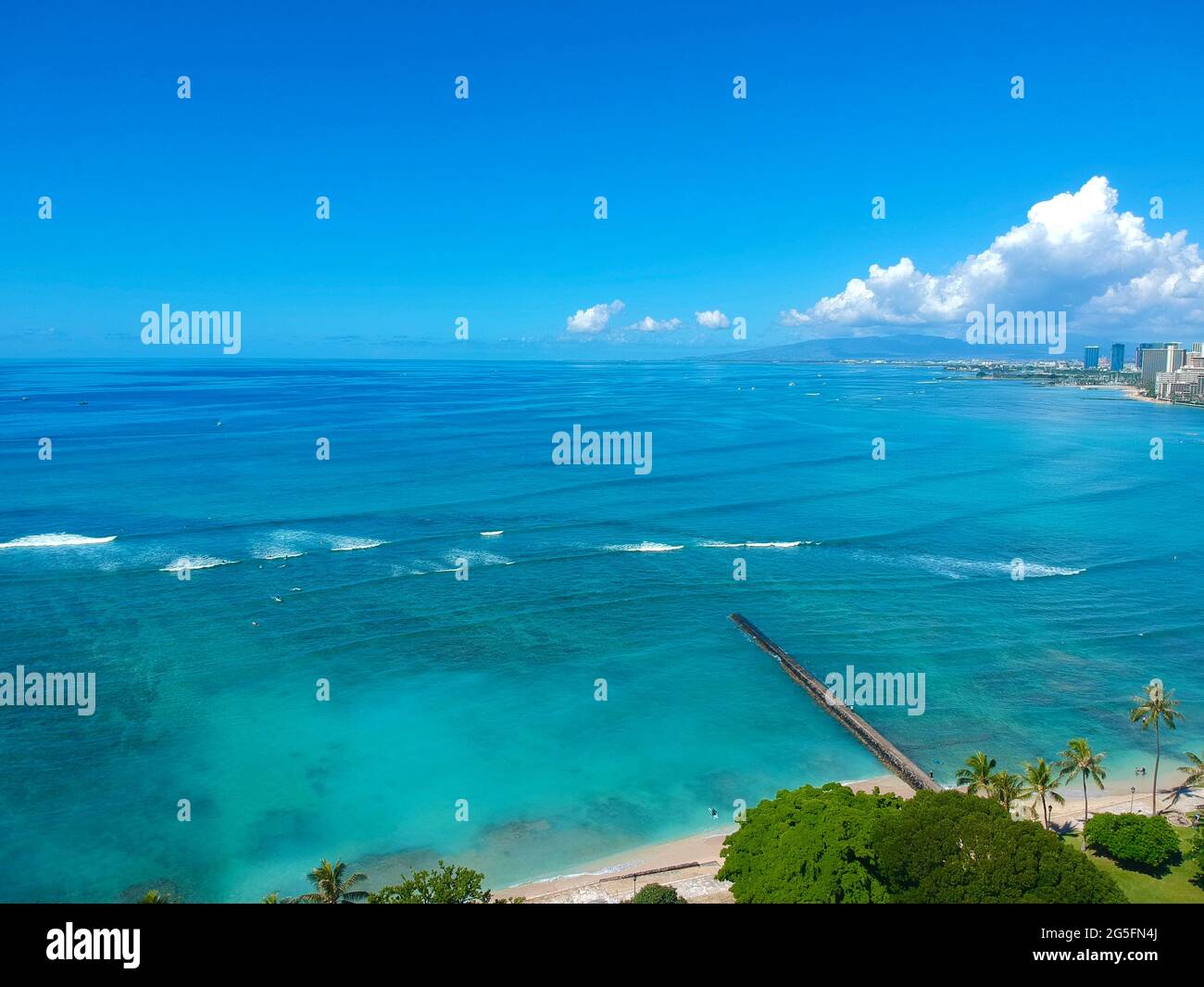 panorama Aerial drone view of Waikiki Beach Honolulu Hawaii USA hotels ...