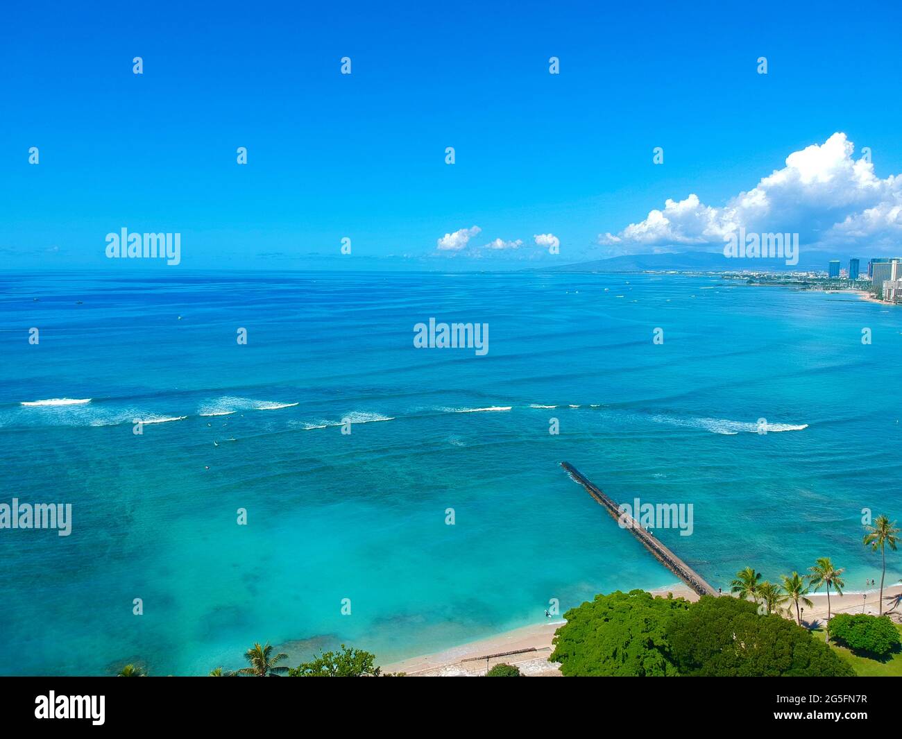 panorama Aerial drone view of Waikiki Beach Honolulu Hawaii USA hotels ...