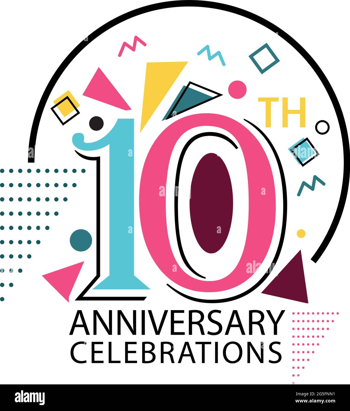 10 Years Anniversary Celebration Colorful Background Flat Design