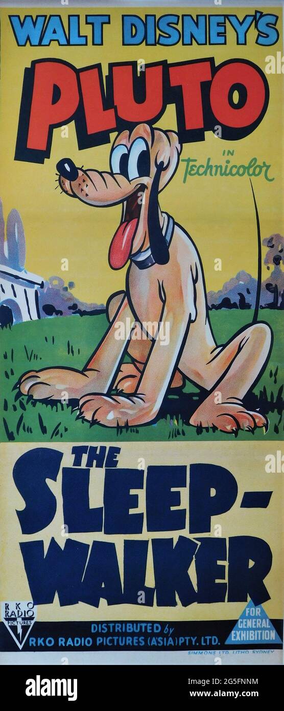 Australian Poster for WALT DISNEY'S PLUTO in THE SLEEP WALKER 1942 director CLYDE GERONIMI  Walt Disney Productions / RKO Radio Pictures Stock Photo