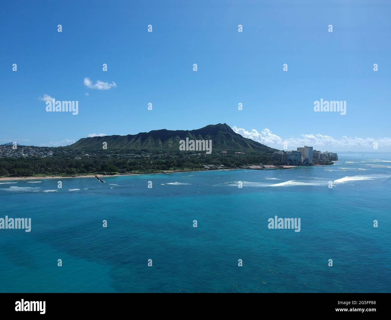 panorama Aerial drone view of Waikiki Beach Honolulu Hawaii USA hotels ...