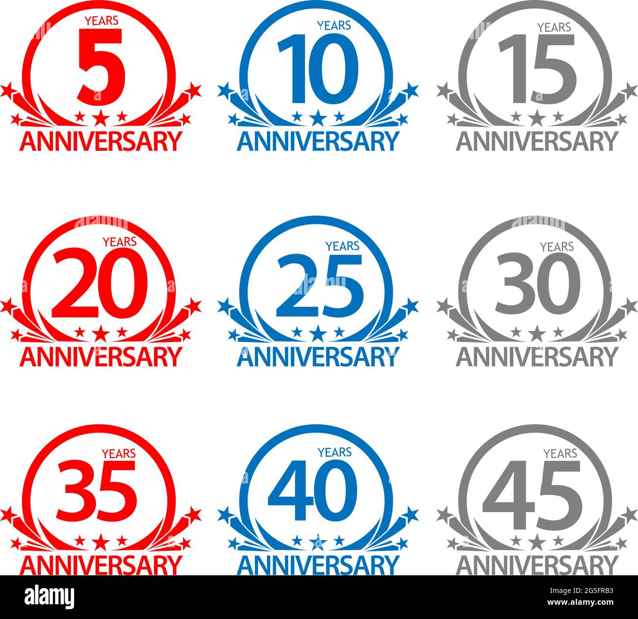 Anniversary label stock, flat design, Colorful set label, vector Stock Vector