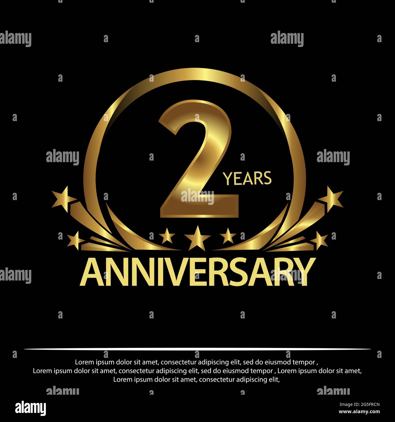 Two years anniversary golden. anniversary template design for web, game ,Creative poster, booklet, leaflet, flyer, magazine, invitation card - Stock Vector