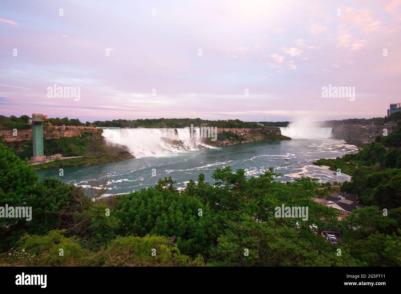 Close up of the American Falls, Niagara Falls at Dusk. Beautiful shot