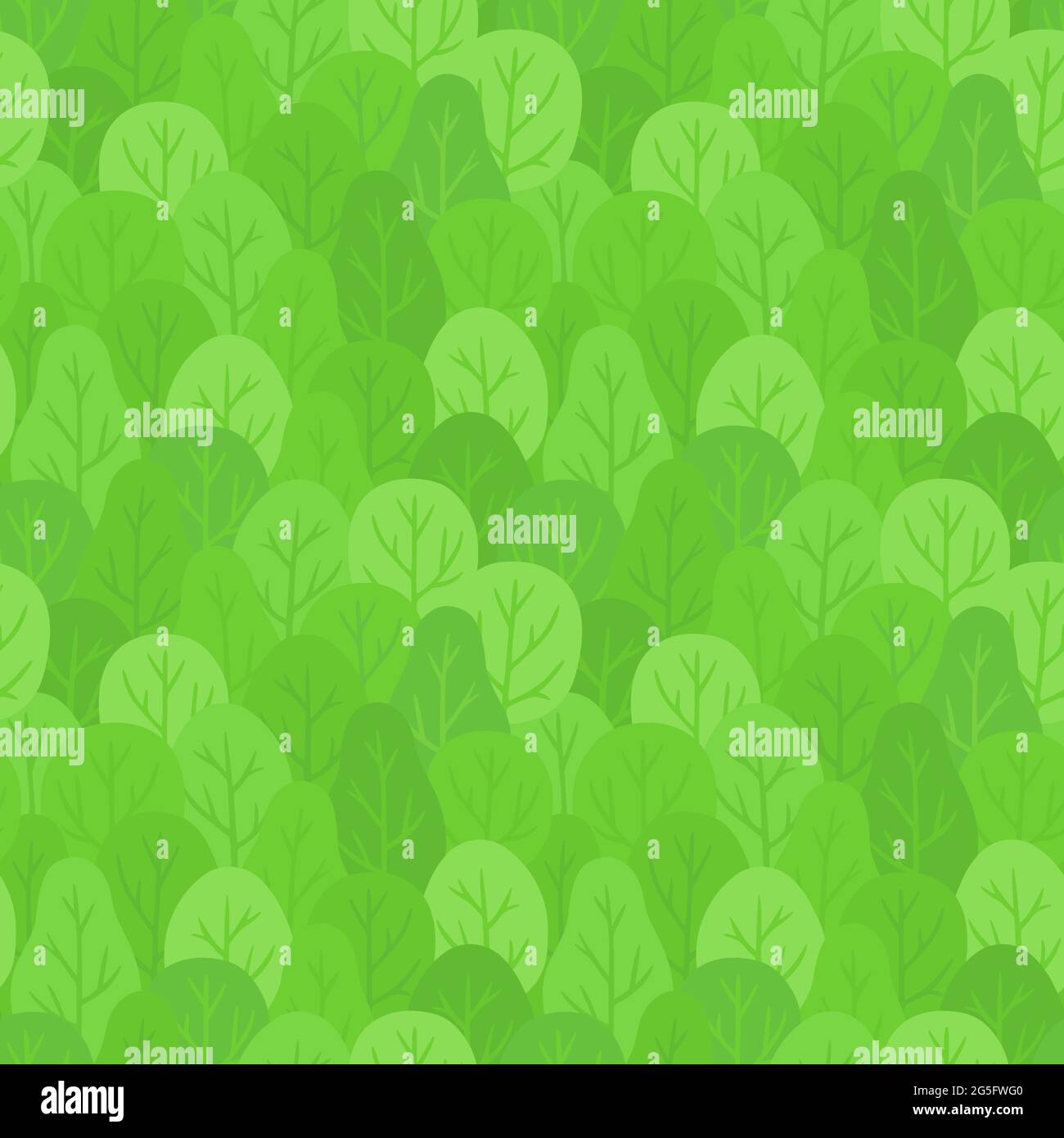 Seamless forest background. Repeating pattern of hand drawn bright green trees. Vector clip art illustration. Stock Vector