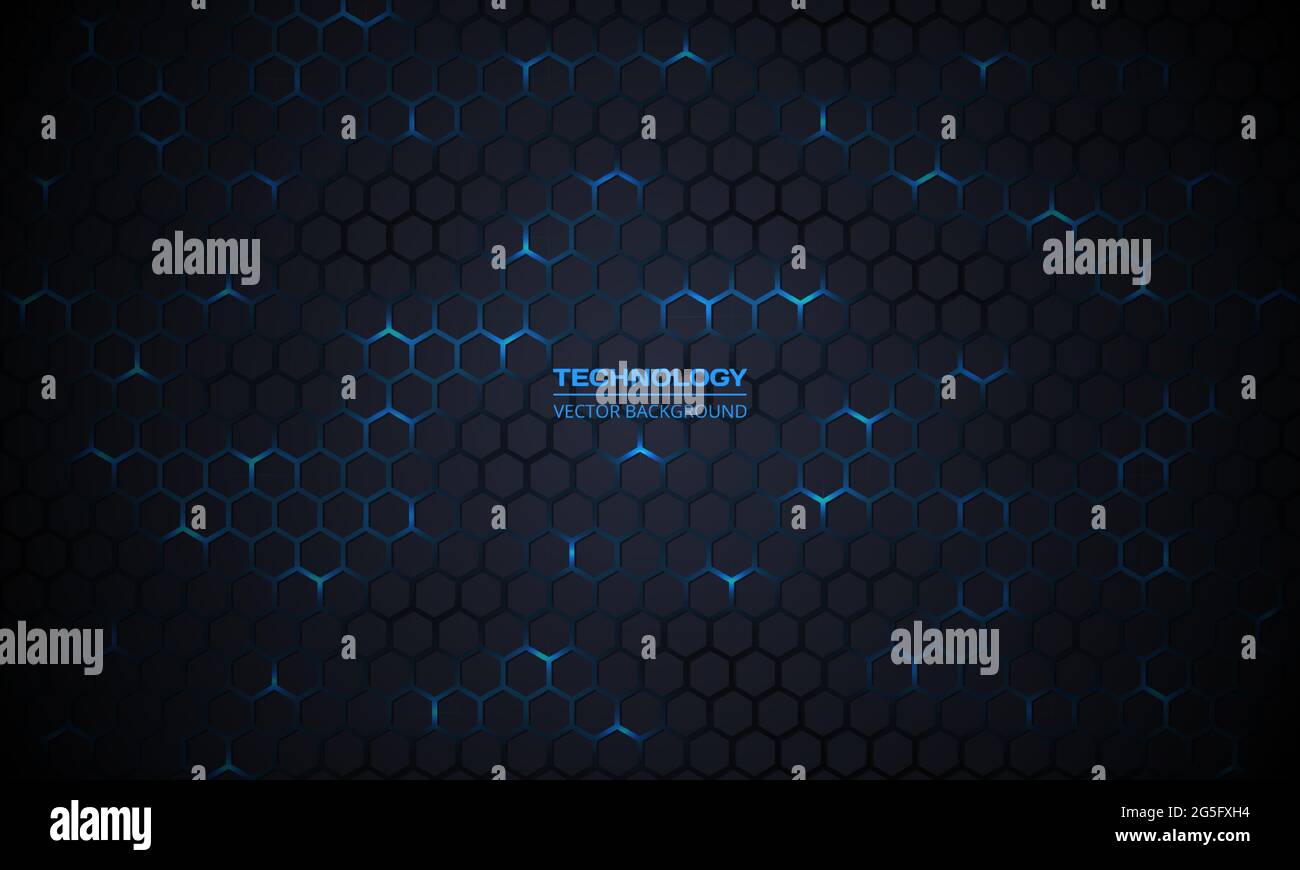 Dark technology hexagonal vector background. Abstract blue bright ...