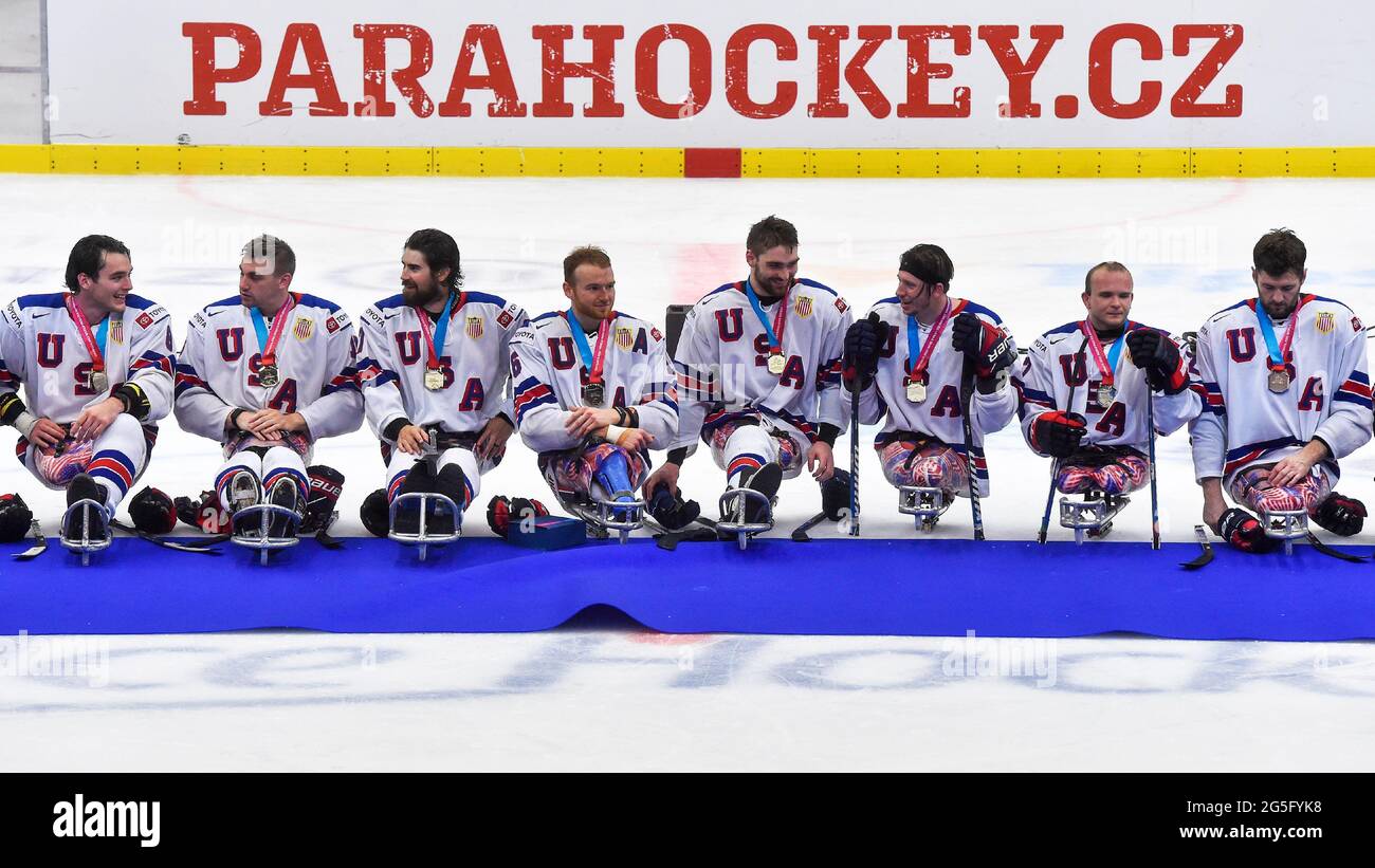 US players celebrate winning the World Para Ice Hockey Championships