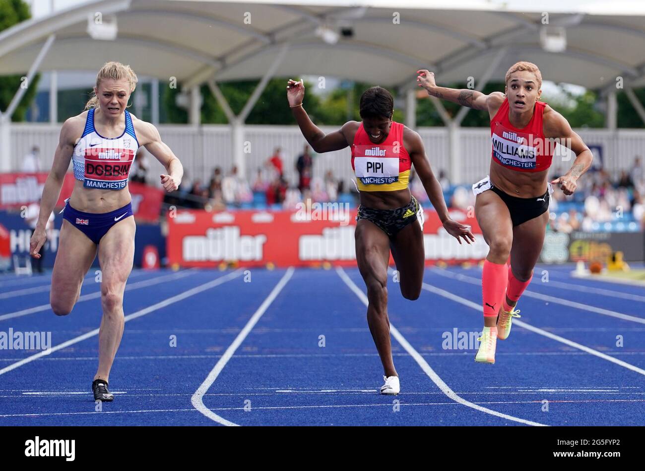 Great Britain's Jodie Williams (right) winning the women's 200m final